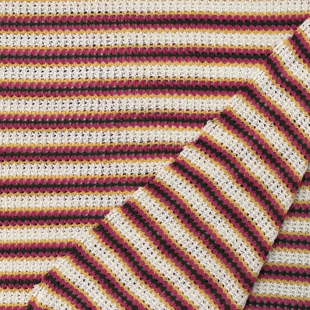 Textured Crochet Fabric - Ecru, Cerise and Ochre Stripes - Image 3