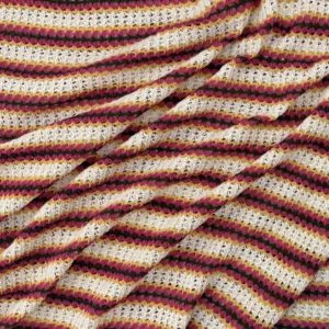 Textured Crochet Fabric - Ecru, Cerise and Ochre Stripes