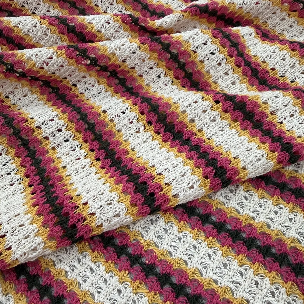 Textured Crochet Fabric - Ecru, Cerise and Ochre Stripes - Image 2