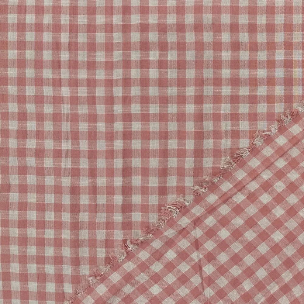 Ex Designer 100% Viscose - Pale Pink Gingham - Image 4