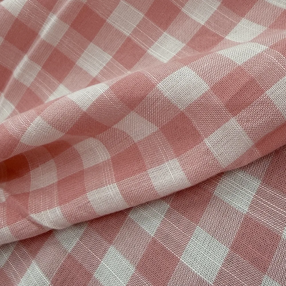Ex Designer 100% Viscose - Pale Pink Gingham - Image 5