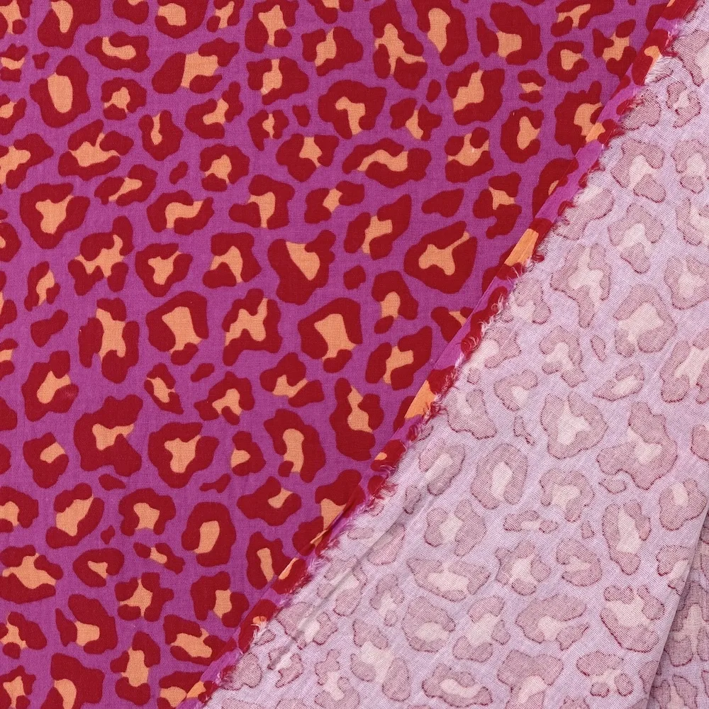 100% Cotton Double Gauze - Pink and Orange Leopard Print - Image 3