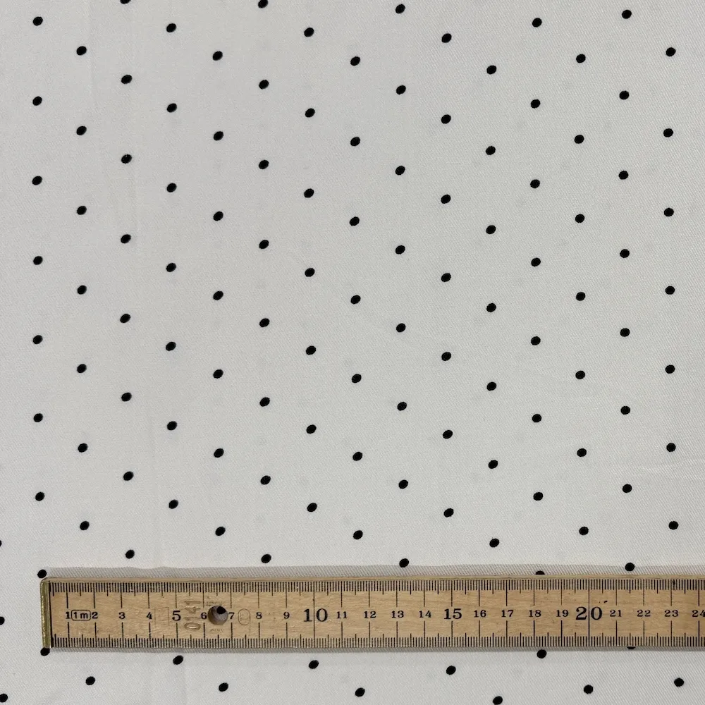 Ex Designer 100% Viscose Twill - Black and Cream Polka Dots - Image 4