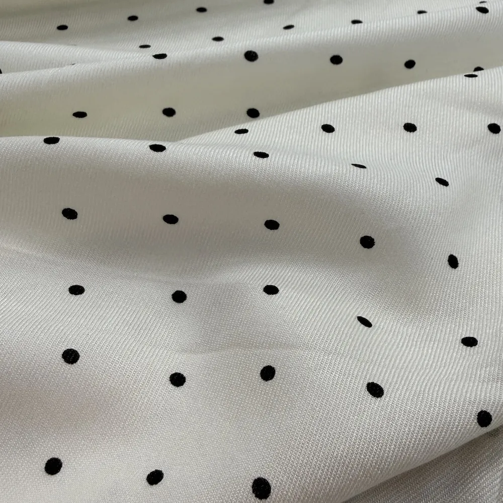 Ex Designer 100% Viscose Twill - Black and Cream Polka Dots - Image 2