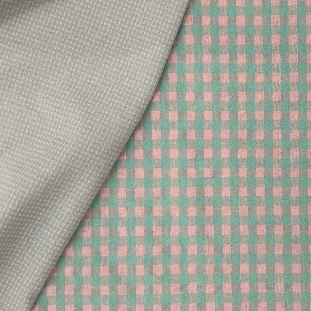 Lightweight Textured Gingham - Mini Check - Pink & Green - Image 3