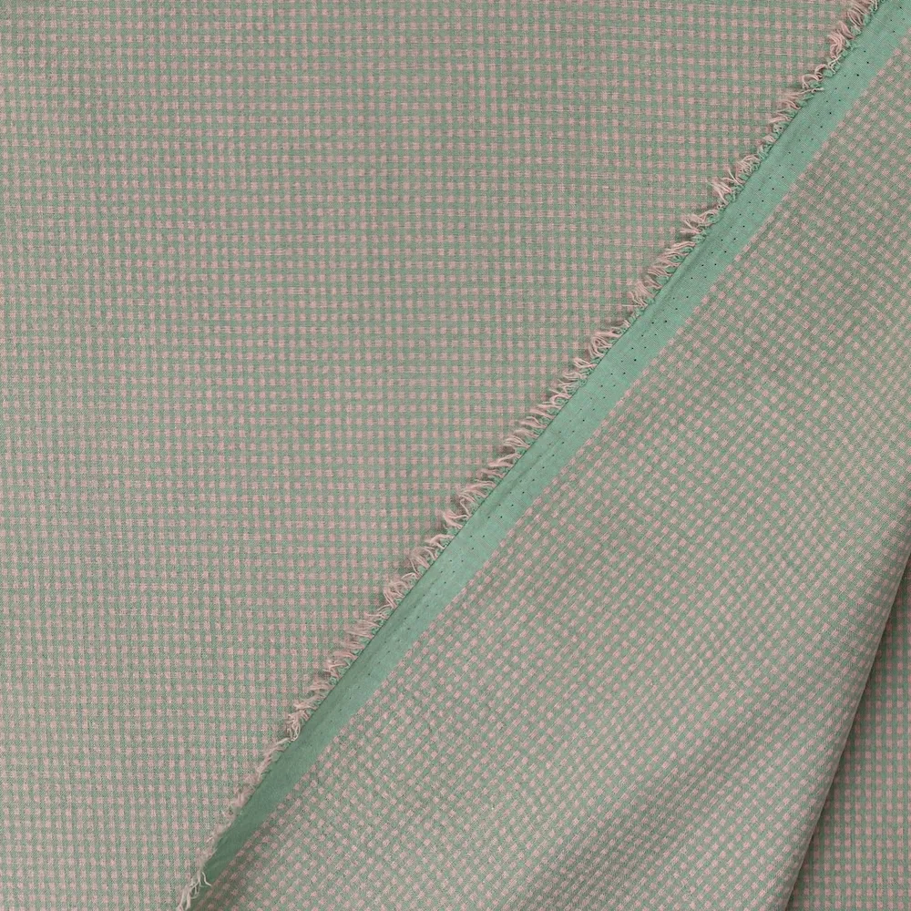 Lightweight Textured Gingham - Mini Check - Pink & Green - Image 4