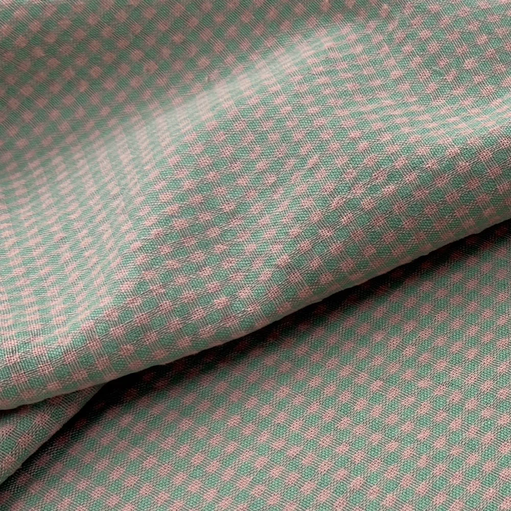 Lightweight Textured Gingham - Mini Check - Pink & Green - Image 2