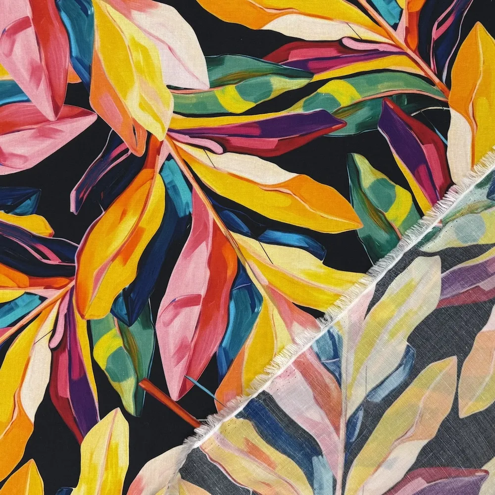 Lightweight Tencel Linen - Vibrant Leaves - Image 3