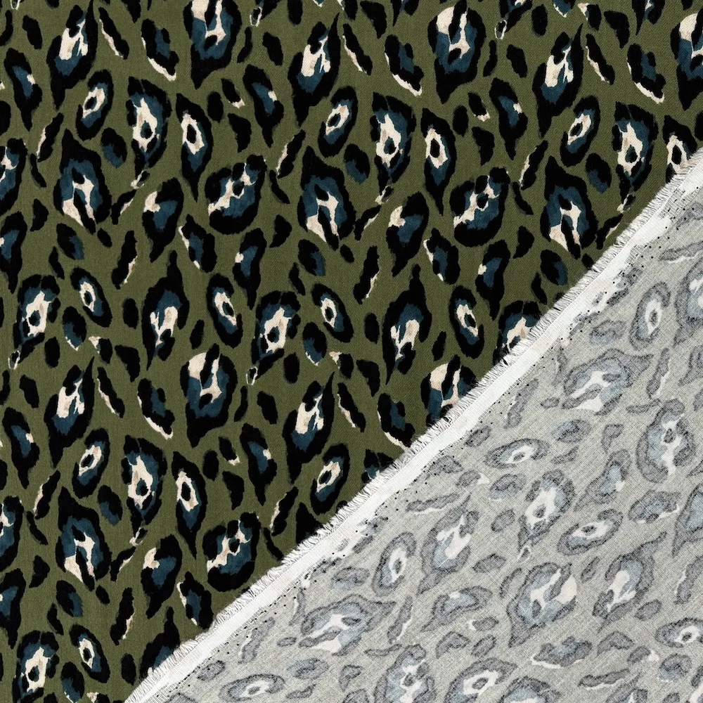 100% Viscose Twill - Animal Print - Olive - Image 5