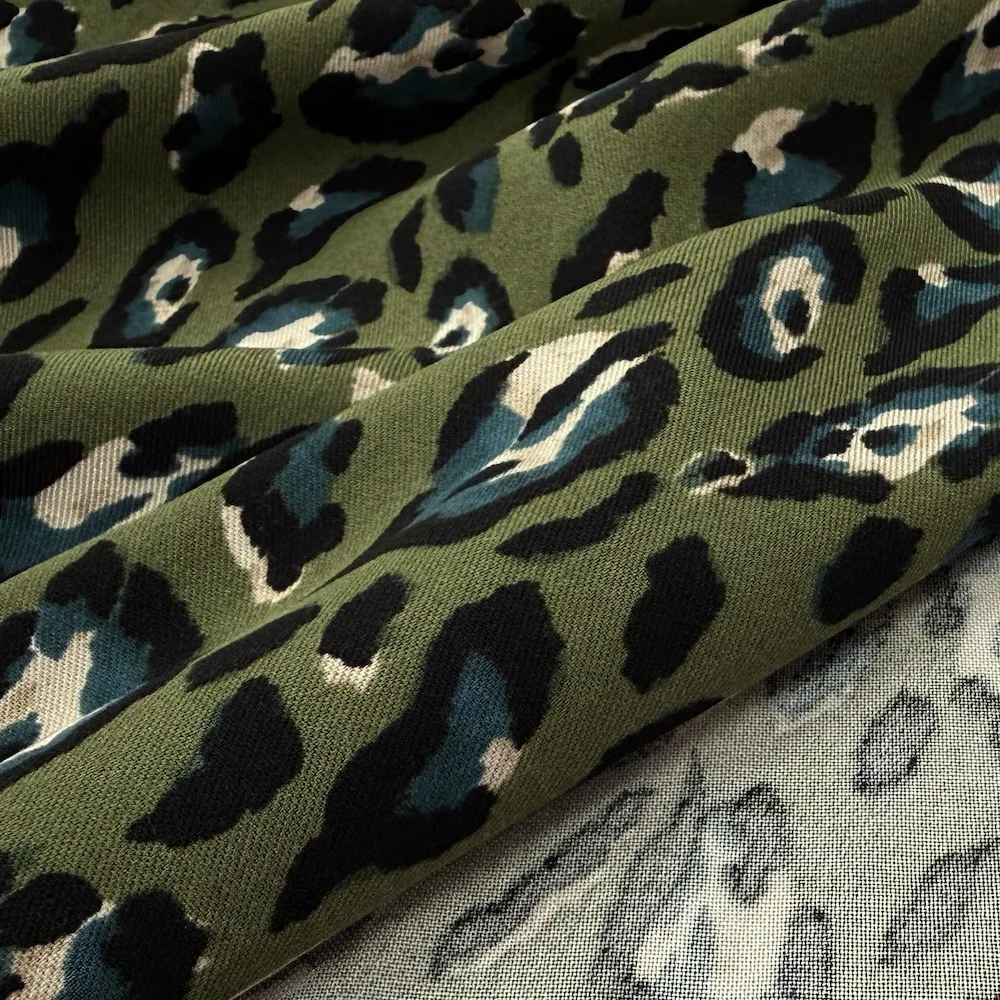 100% Viscose Twill - Animal Print - Olive - Image 2