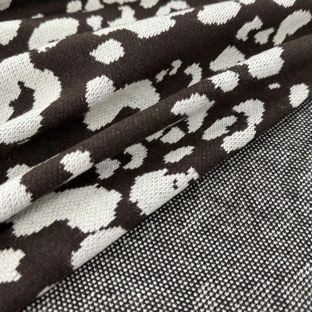 Soft Jacquard Knit - Brown and Cream Leopard Print - Image 3