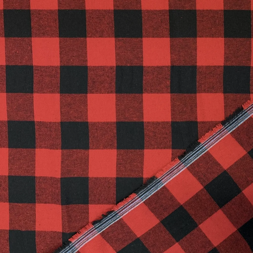 100% Cotton Flannel Buffalo Check - Black/Red - Image 4