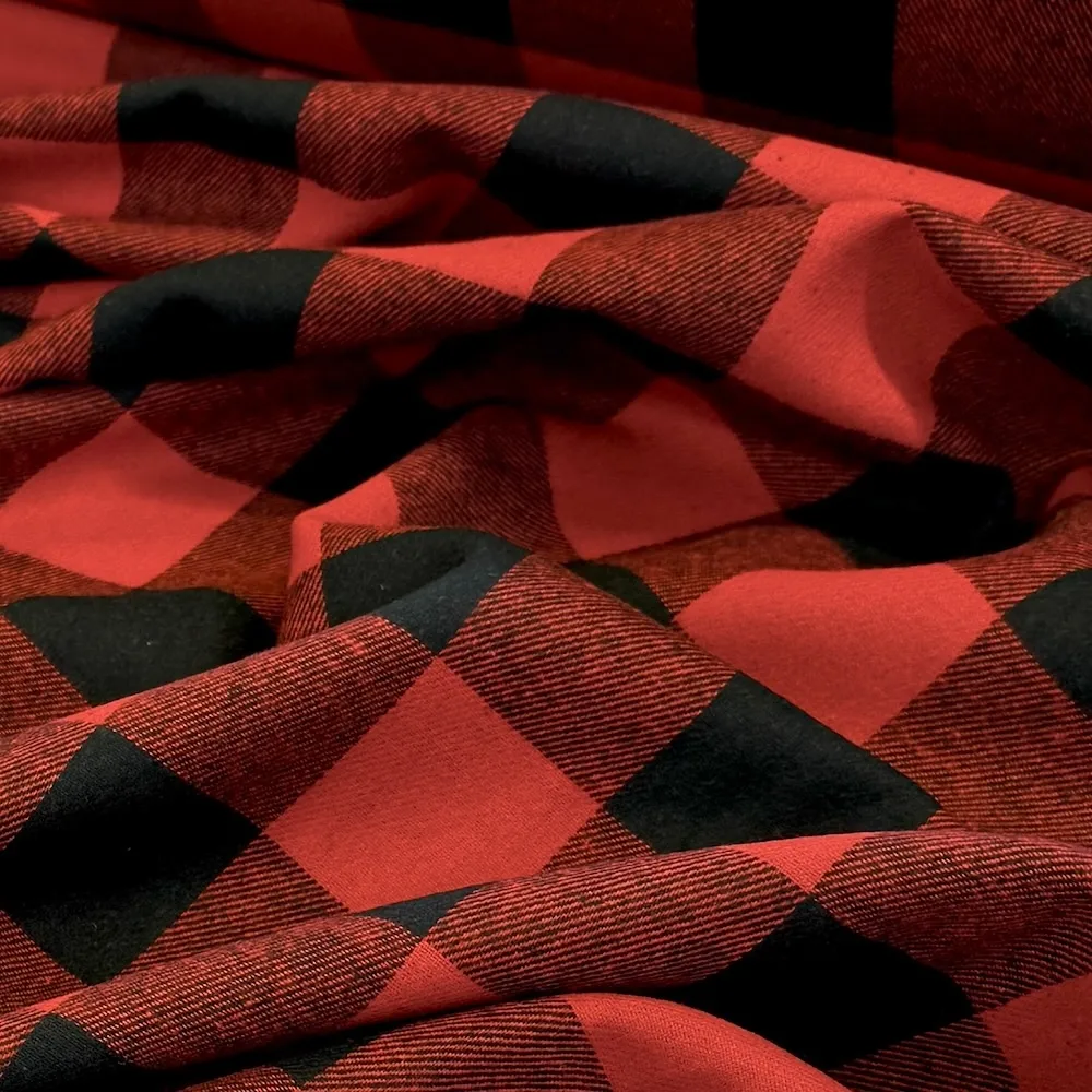 100% Cotton Flannel Buffalo Check - Black/Red - Image 5